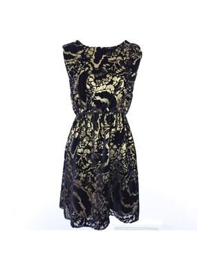 Alice + Olivia Hope Blouson Black Gold Metallic Dress Small Holiday Christmas